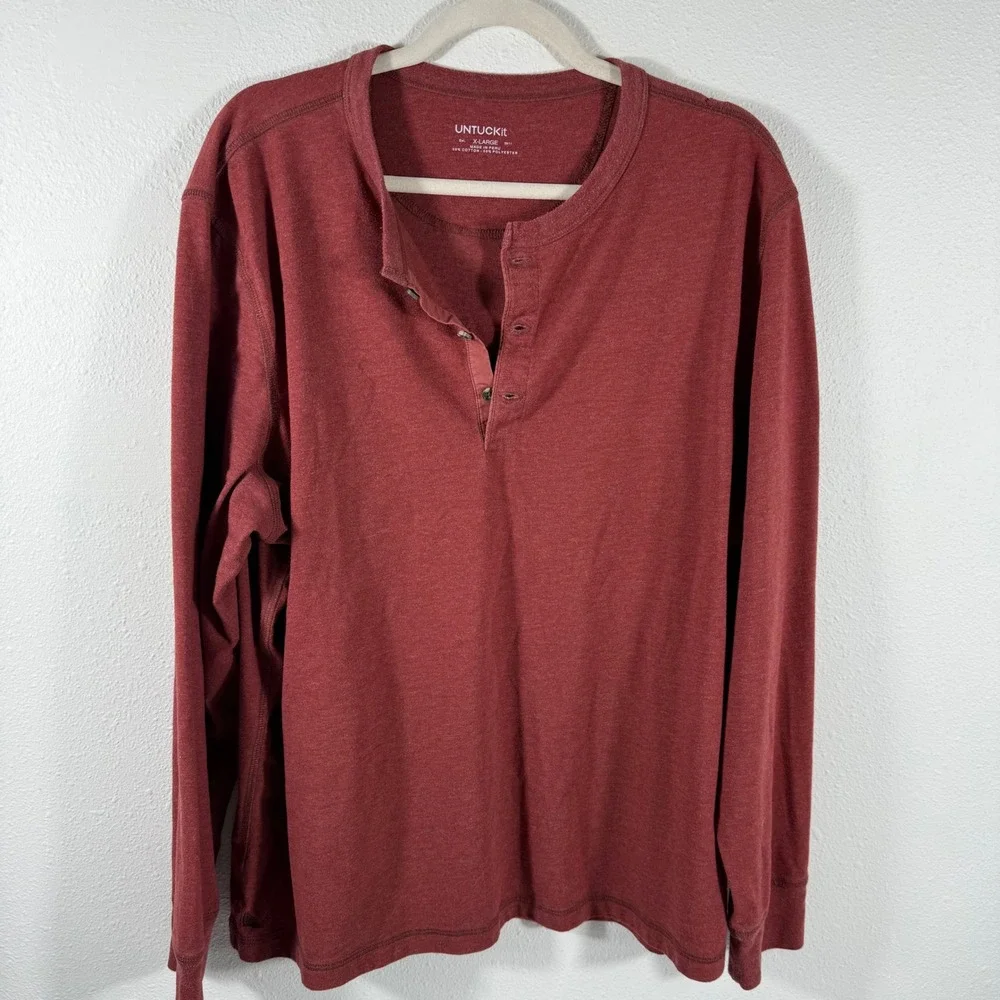 UNTUCKit Albariño Red Long Sleeve Henley Shirt Men's X-Large EUC